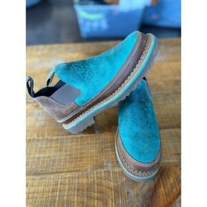 Georgia Boots Womens Romeo Teal Embossed Leather Floral Work Boots GB00280 7.5